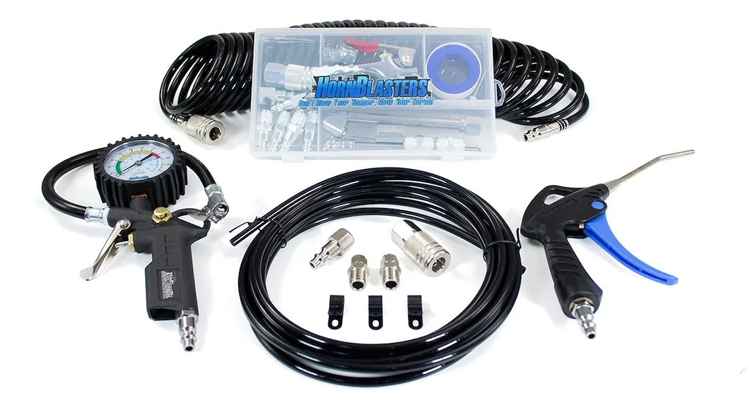 AA-TIK-H – HORNBLASTER Air Compressor Tire Inflation Gun, With Quick Connect Mounting Tab/ 30 Foot Nylon Hose/ Tire P...